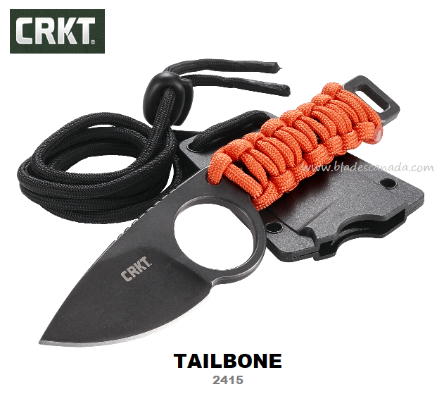 CRKT Tailbone Compact Fixed Blade Knife, 45Mn Carbon, Polypropylene Sheath, CRKT2415